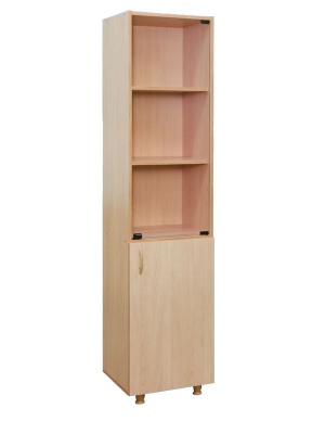 Шкаф для учебных пособий (со стеклом) (узкий), размеры: 425х376х1835 мм, цвет: Бук Натур, артикул: ШУ1С(02)